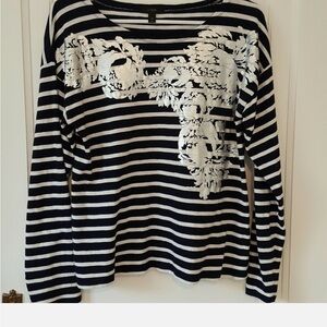 J. Crew White and Blue Graphic Sweatshirt